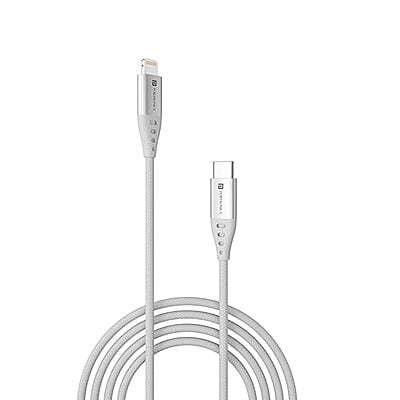 Portronics Konnect L1 20W Type C to 8 Pin Quick Charging Cable with Nylon Braided, Metal Heads, 1 m Length (White) for Smartphone