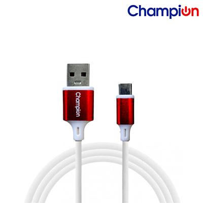 Champion Type-C PVC Red Metal 3 Amp 1 Mtr Data Cable Series I (White)