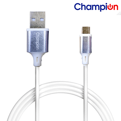 Champion Type-C PVC Silver Metal 3 Amp 1 Mtr Data Cable Series I (White)
