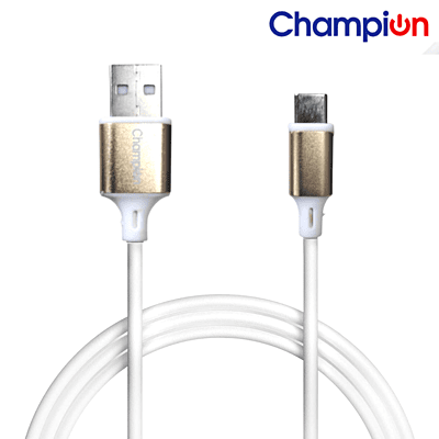 Champion Type-C PVC Gold Metal 3 Amp 1 Mtr Data Cable Series I (White)