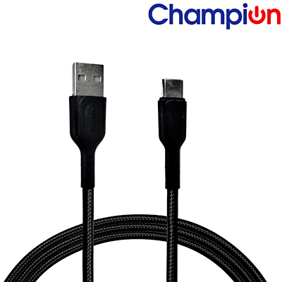 Champion Type c 3amp  2Mtr  Braided Data Cable Black