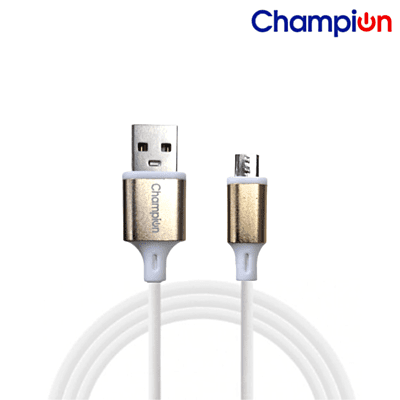 Champion Micro PVC Gold Metal 3 Amp 1 Mtr Data Cable White (Series-i)