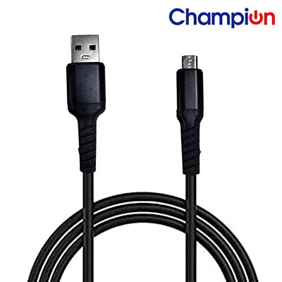 Champion Micro PVC Black Metal 3 Amp 1 Mtr Data Cable Black (Series-E)