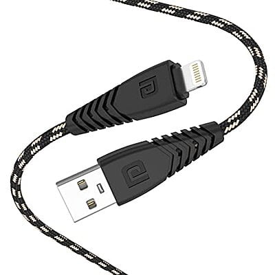 Portronics Konnect Spydr 8 Pin Cable with 3.0A Output, Fast Data Sync, 2M Length, Nylon Braided, Tangle Resistance(Black)