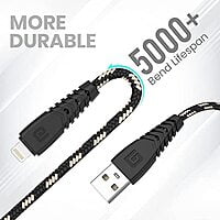 Portronics Konnect Spydr 8 Pin Cable with 3.0A Output, Fast Data Sync, 2M Length, Nylon Braided, Tangle Resistance(Black)