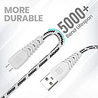 Portronics Konnect Spydr Micro USB Cable with 3.0A Output, 2M Length, Fast Data Sync, Nylon Braided, Tangle Resistance(White)