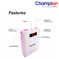 Champion Z-10 10400 mAh Digital Power Bank (White & Pink)