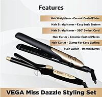 VEGA Miss Dazzle Styling Set, Hair Straightener With Ceramic Coated Plates