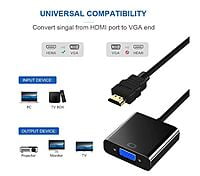 HDMI to VGA Adapter Male to Female for Computer, Desktop, Laptop, PC, Monitor, Projector, HDTV, Media Players, Xbox and More (Black)