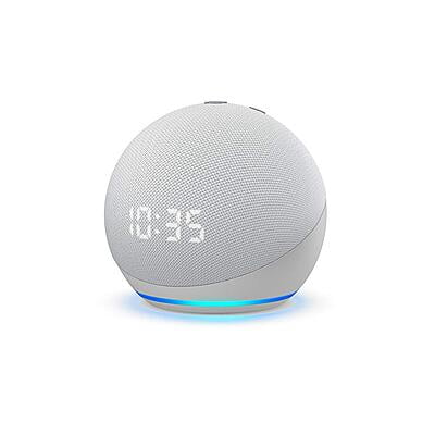 Echo Dot (4th Gen) with clock | Next generation smart speaker with powerful bass, LED display and Alexa (White)