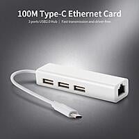 Macbook Fast Ethernet Adapter USB 2.0 Type-C 3 Port HUB RJ45 100Mbps for MacBook