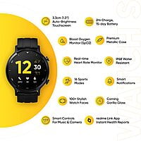 realme Smart Watch S with 3.30 cm (1.3" 15 Days Battery Life, SpO2, IP68 Water Resistance, Black