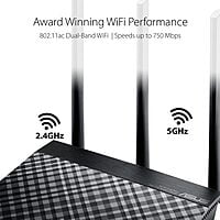 ASUS RT-AC53 AC750 Dual Band WiFi Router (Black) with high Power Design,