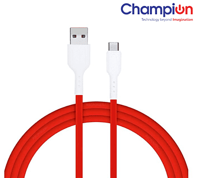 Champion C-Type Power+ Compatible Dash/Warp Data Sync Fast Charging Cable Supported for All C Type Devices (Red)