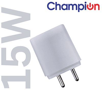 "Champion 3A Quick Charging 2 USB Port 15W Fast Charger Adapter (White) for efficient dual device charging."