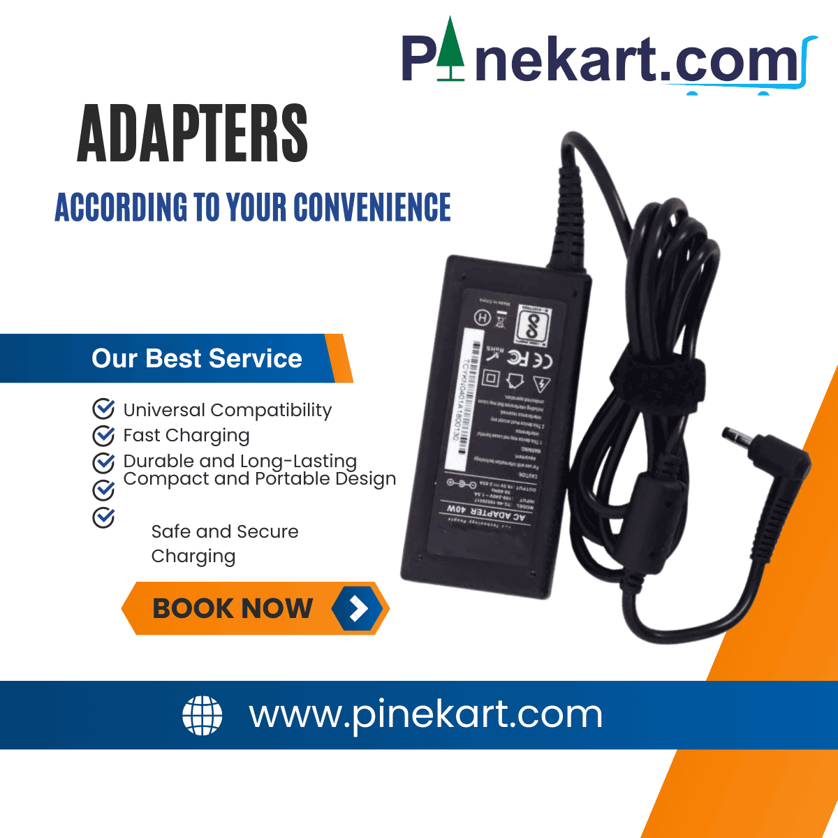 "Black laptop adapter with power brick and charging cable."