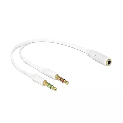 Silver Plated 3.5 mm Headphone Splitter for Computer 2 Male to 1 Female 3.5mm Headphone Mic Audio (White)