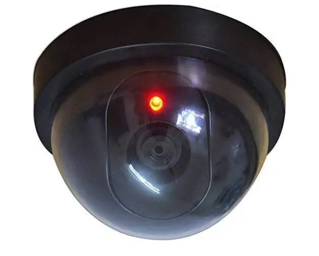 Fake Wired Security CCTV Dome Camera with Flashing Red LED Light