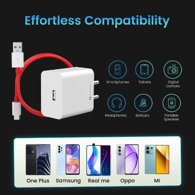 Portronics 35W Adapto 35A USB-A Fast Charging Adaptor with 1M Charging Cable, Support VOOC Charging/WARP Charging/Dash Charging/Quick Charging, Suitable for Oneplus,Samsung,Oppo,Realme,Mi (White)