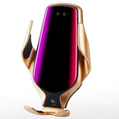 Smart Sensor Wireless Car Charger Mount, Automatic Clamping QC/QI 10W Fast Charging Compatible with Android & iPhone (Gold)