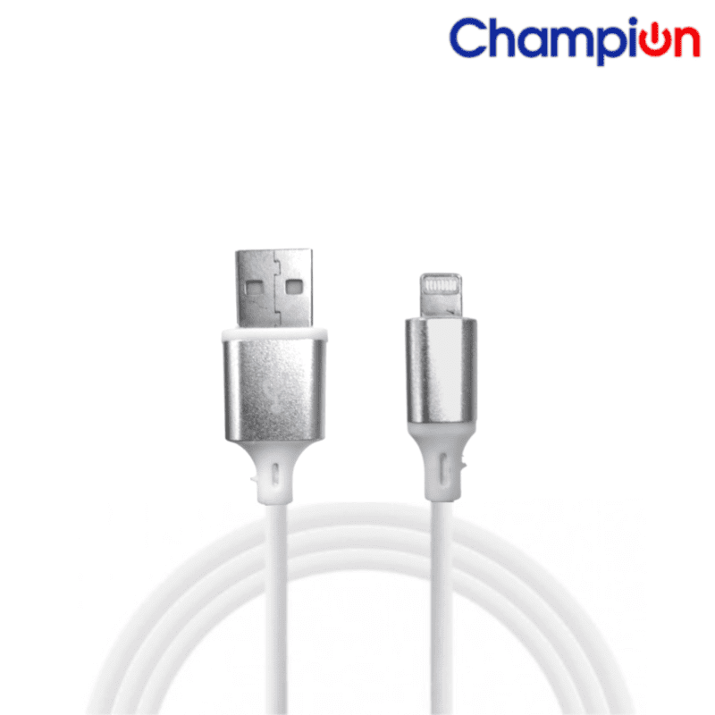 Champion Iphone White Metal Silver/3Amp data cable (1mtr)-Series I