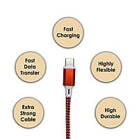 Champion 65W SuperVOOC Type-C Data Sync & Fast Charging Cable , Compatible with Samsung, Mi, Realme, Oppo, Vivo, OnePlus, Nothing Devices, Braided, 100cm (Red)