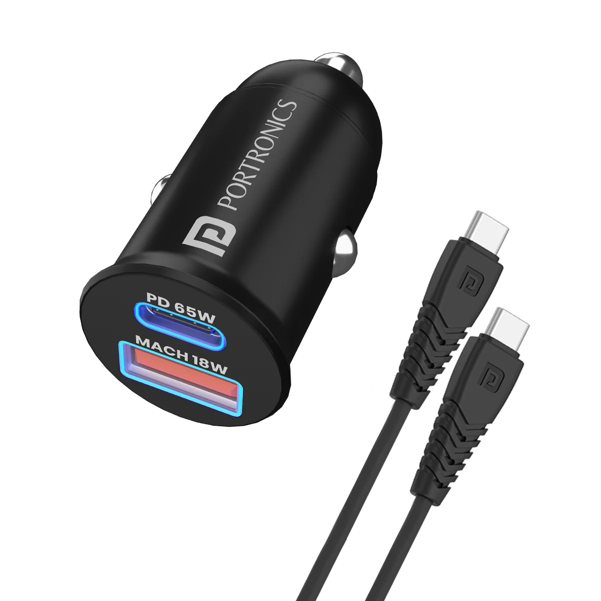 Portronics Car Power 65 Car Charger 65W with Dual Output (Black)