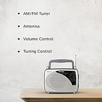 Philips Radio RL118/94 – MW/SW/FM Bands, 200mW RMS Sound Output, 3-in-1 Power Source with External Battery, Mains, and Built-in Rechargeable Battery