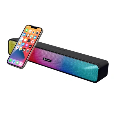 Portronics Radian 16W Bluetooth Stereo Soundbar with Multicolour LED Lights, in-Built FM Radio, Built in Mic, Aux in 3.5mm, Micro SD Slot(Black)