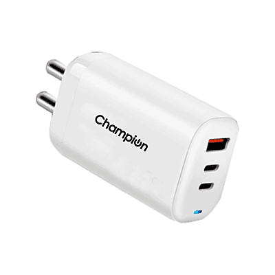 Champion 25W Wall Charger (USB+Type-C+Type-C) Supports PPS/Warp/Dash/SuperVooc Charging (White)