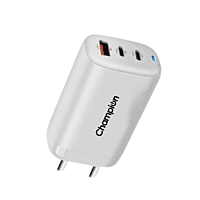 Champion 25W Wall Charger (USB+Type-C+Type-C) Supports PPS/Warp/Dash/SuperVooc Charging (White)