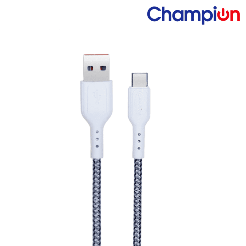 Champion 3A Type C White Braided Data Cable (2Mtr)-Series C