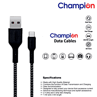 Champion Type-C Pvc 2.4amp 1Mtr Data Cable Series-C (Black)