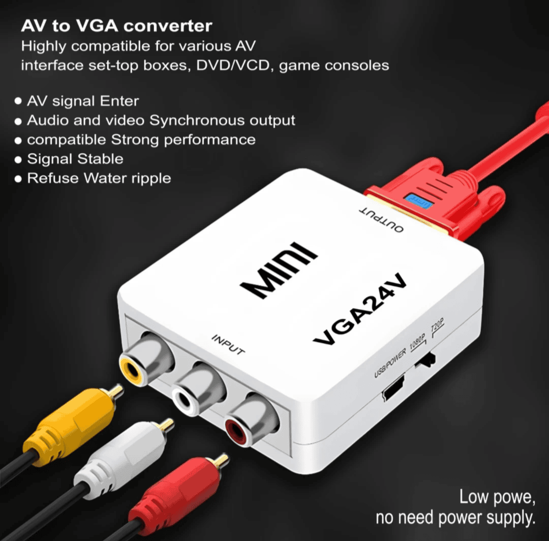 VGA to AV Converter Adapter With Audio 1080P Quality (White)