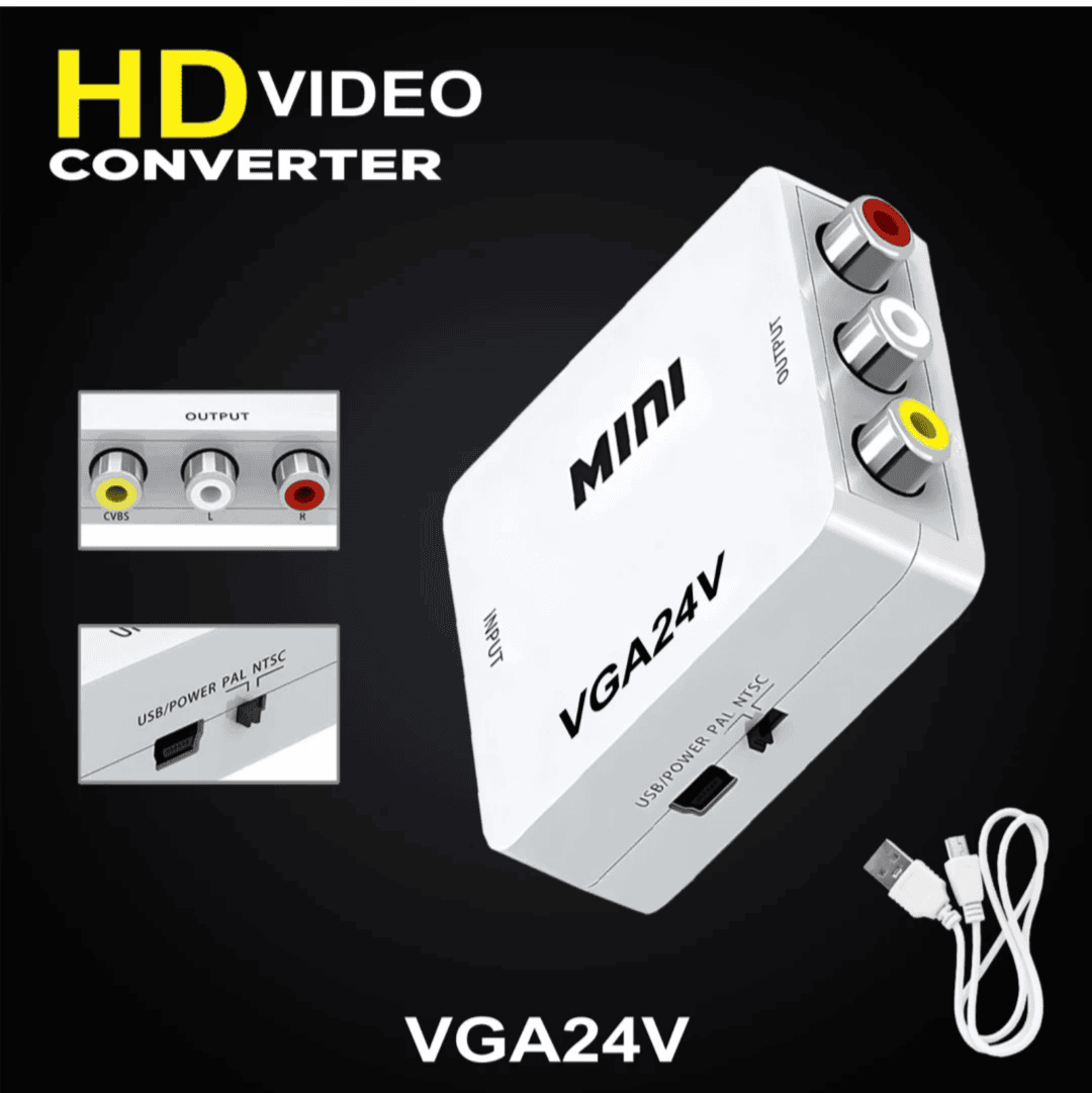 VGA to AV Converter Adapter With Audio 1080P Quality (White)