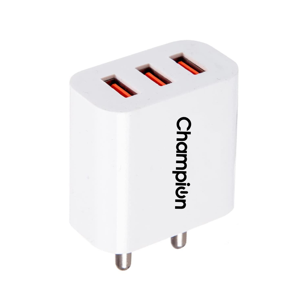 Champion 15W 3A USB Port Power Adapter/Wall Charger For All Mobile Phones (White)