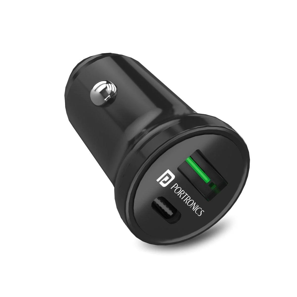 Portronics Car Power Mini 18W Max Output Dual USB Charger with Type-C PD 18W & QC 3.0A for All Car Models.