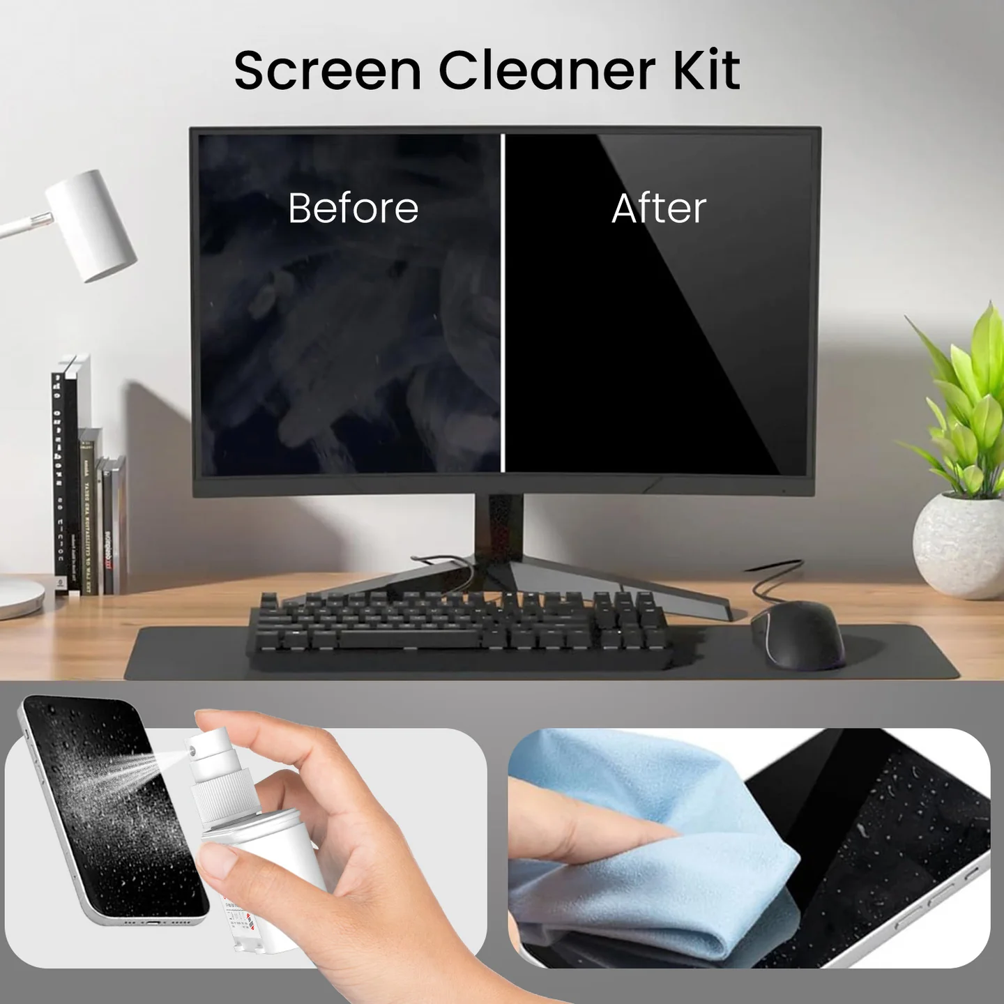 Portronics Swipe 3 Screen & Camera Cleaning Chemical Free Liquid Solution, 250GSM Micro Fibre Cloth, Cleaning Spray for Laptop, TV Screen, Mobile Phone Screen, Camera Lenses, Tablet, Monitor (White)