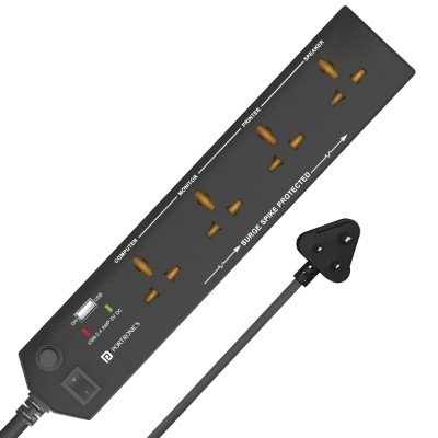 Portronics Power Plate 4 Extension Board – 4 Universal Sockets, USB Charging Port, 1.5m Cord, 1500W, Child Safety Shutter, 3-Pin Multi Plug for Home Appliances and Electronics