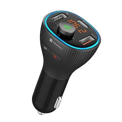 Portronics Auto 15 Bluetooth - FM Transmitter In-Car Fast Charger (PD 20W+QC3.0) (Black)