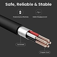 Portronics Konnect Core 8 PIN Cable Tangle-Free with 3A Rapid Charging & 480mbps Data Transmission, 1M (Black)