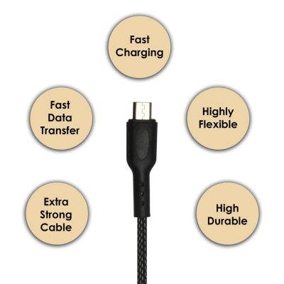 Champion USB 3Amp Data Sync & Charging Cable Braided 1M for all Android & Micro USB Devices (Black)