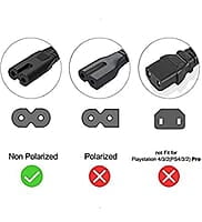 Champion Power Cord Cable Wire 2-pin Universal for 5 Feet LED TV, Printer, Play Station, Laptop PC Notebook Computer, Tape Recorder, Camera (Black)