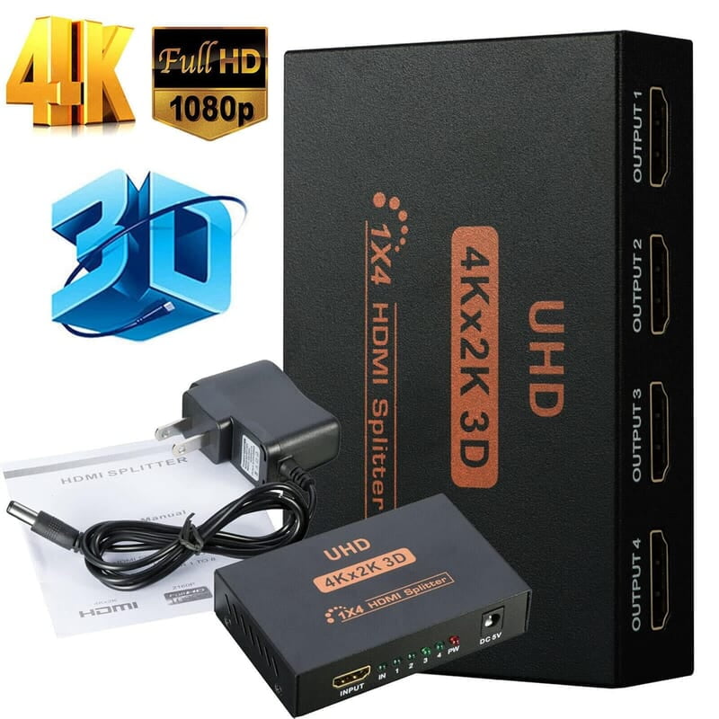 HDMI Splitter 1X8, 1 in 8 Out HDMI Port, Supports 3D 4Kx 2K Full HD 1080P, Compatible for TV, Monitor, Gaming Console, HDTVs, DVD Player ,LED, Projector (Not a Switch) (Black)