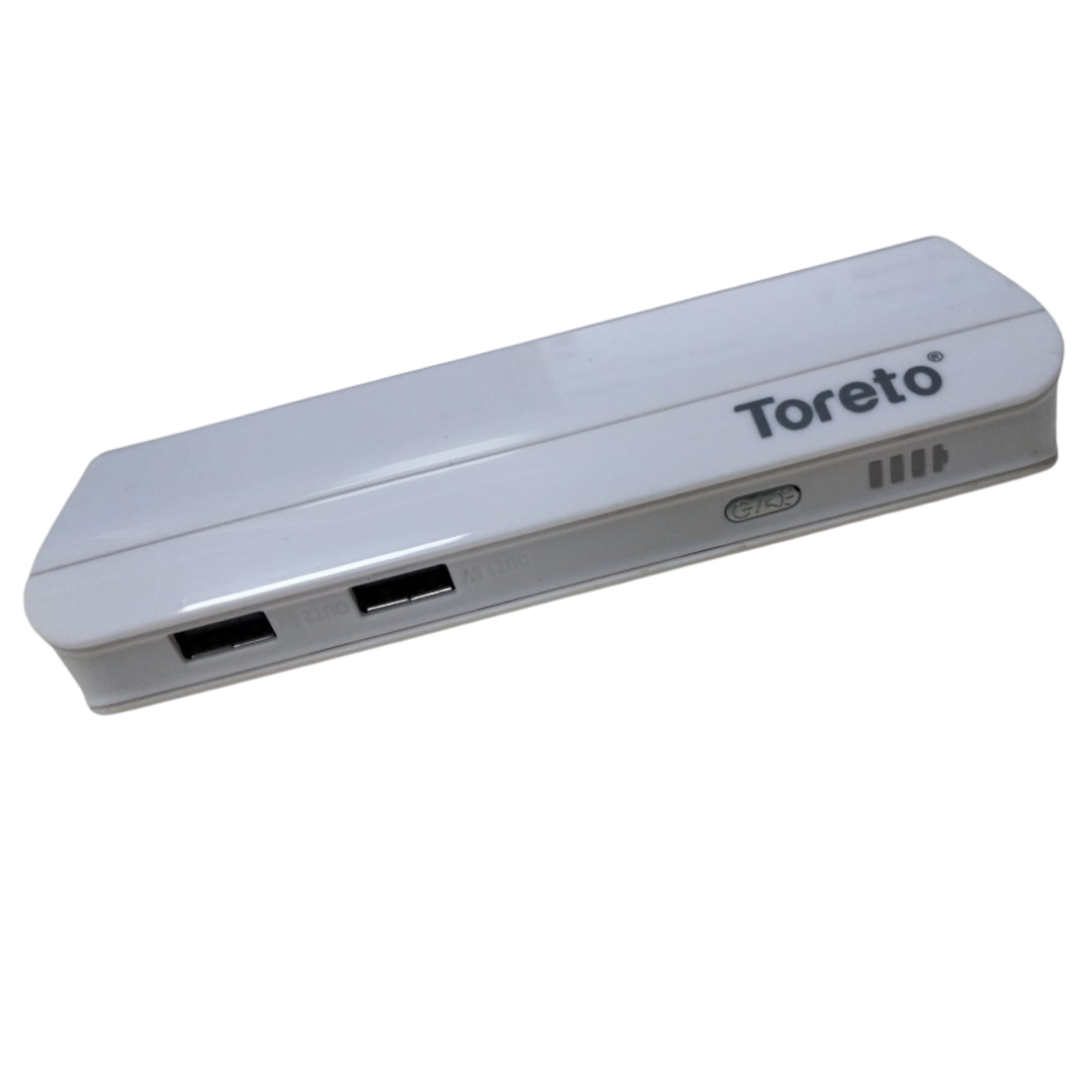 Toreto Power Bank | Dual USB Output, Micro Input Port , Inbuilt Torch – Fast Charging for Mobile, Earbuds, Smartwatch , Smartband (White)