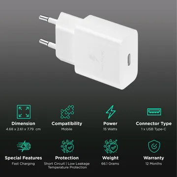 Samsung 15W USB Type-C Fast Charging Adapter ,Quick Charging, Safe, and Efficient for Smartphones, Tablets & More