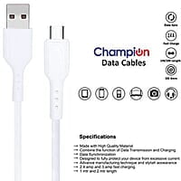 Champion USB to Type-C 3Amp Data Sync & Charging Cable PVC for all Android & USB Type-C Devices (White)