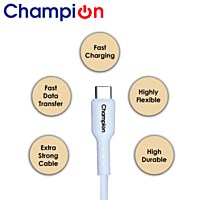 Champion SuperVOOC Type-C to C 65W Data Sync & Charging Cable PVC for all Apple & Type-C Port Devices (White)