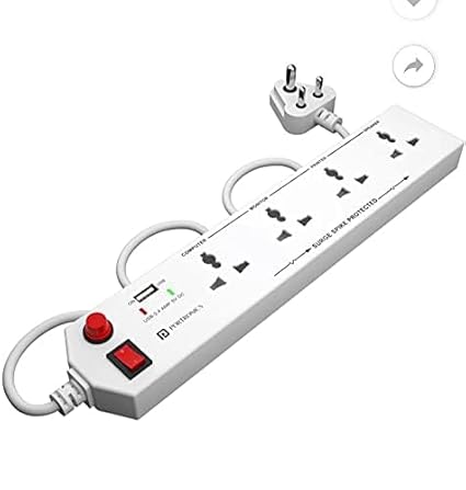 Portronics Power Plate 4 Extension Board – 4 Universal Sockets, USB Charging Port, 1.5m Cord, 1500W, Child Safety Shutter, 3-Pin Multi Plug for Home Appliances and Electronics