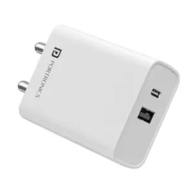 Portronics Adapto 70 33W Fast Charger Adapter with Dual Output (USB + Type C) Supports PPS Charging Via Type C Port, 27W Dash, Warp 27W, Dart, Super Dart 27W